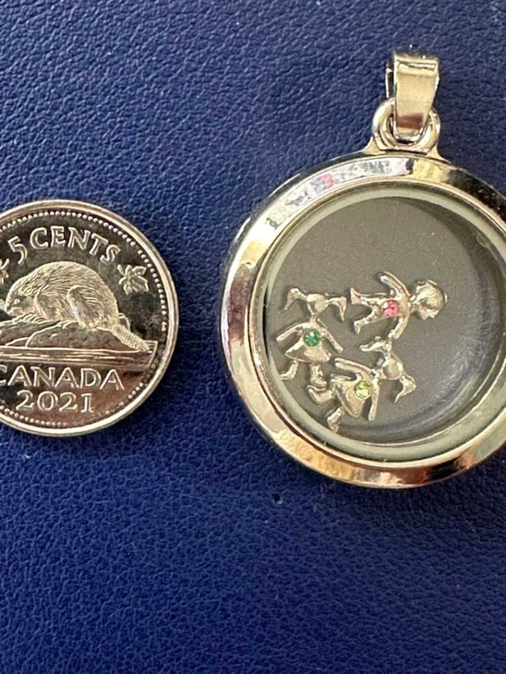 Stainless Steel Pendant Charm with 2 Girls and 1 Boy Charms & Coloured Stones - Picture 5 of 5